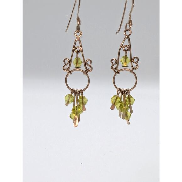 925 Sterling Silver Green Bead Dangle Wire Earrings - Picture 4 of 4